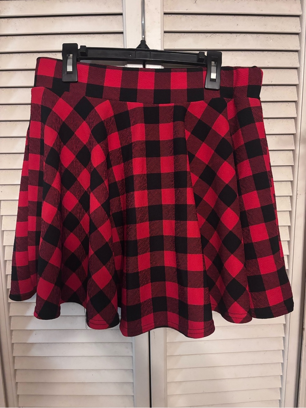 Red and Black Plaid Skater Skirt with Elastic Waistband